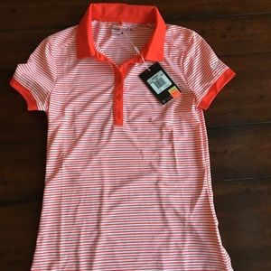 Red/orange and white stripped Nike golf shirt